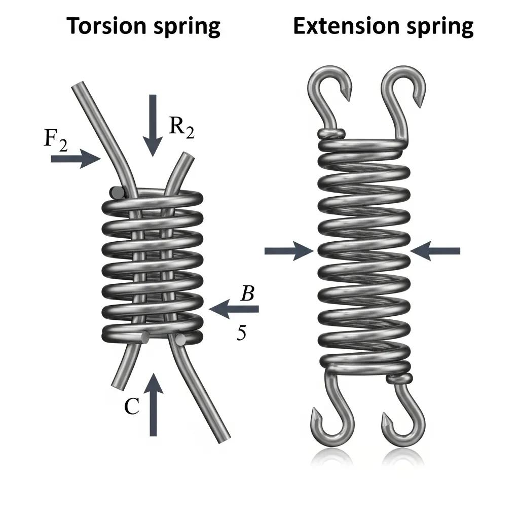 Side-by-side comparison of torsion and extension garage door springs showing their form and function